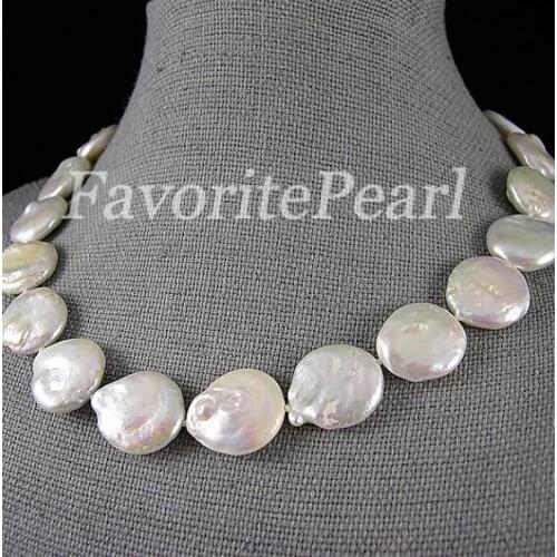 Favorite Pearl Necklace Very Big Coin AA 20-21MM 18 inches White Color Coin Pearl Wedding Fine Jewelry Charming Women Girl Gift