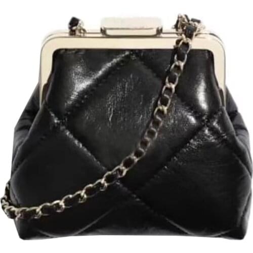 Small Clip Bag Cowhide Genuine Leather Mini Lipstick Bag Crossbody One-handed shoulder Bag Chic Neck Bag Coin Purse