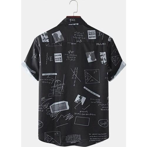 Fashion Men Casual Beach Shirt Graffiti Print Short Sleeve Single-breasted Lapel Hawaiian Floral Simple Scrawl Shirt Beachwear