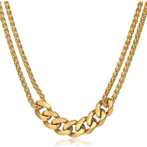 Fashion Gold Color Strands Stainless Steel Necklace Cuban Chain Charm Choker Necklaces For Women Girls Wheat Link Chain DDN301