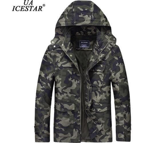 UAICESTAR Autumn Jacket Mens Camouflage Military Washed Cotton Parkas Coat 2020 Casual Fashion Slim Hooded Jacket Men Clothing