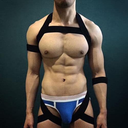 Sexy Mens Harness Halter Neck Elastic Straps Male Hollow Out Lingerie Body Chest Harness Men Bondage Costume for Nightclub