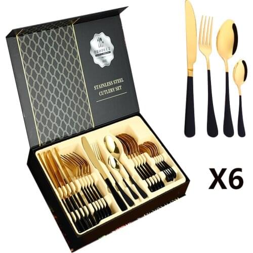 24PCS Stainless Steel Gift Boxed Tableware Set 7Colors Dinnerware Cutlery Kitchen Fork Spoons For Family Hotels Birthday Gift
