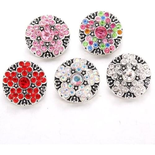 New 10pcs/lot 18MM Snap Jewelry Flower Shining Rhinestone Metal Snap Buttons fit DIY Snap Bracelets Women Jewelry wholesale 6559
