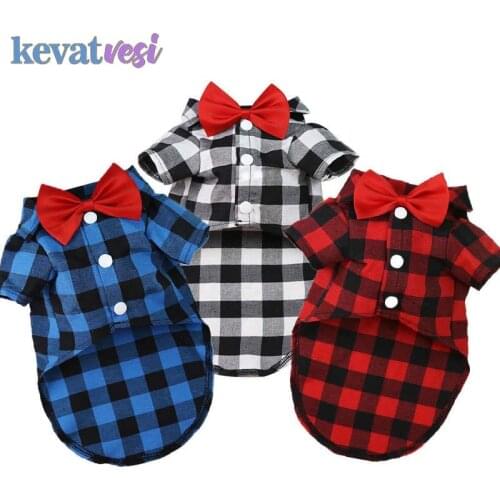 Pet Clothes Clothes for Small Dogs Shirt Summer Plaid Dog T-Shirt Suit Wedding Clothes Bowtie French Bulldog Ropa Para Perro