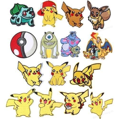 Pokemon Clothes Patches Pikachu Bulbasaur Charizard Iron Patches Heat Transfer Embroidered Applique Anime Clothing Patches