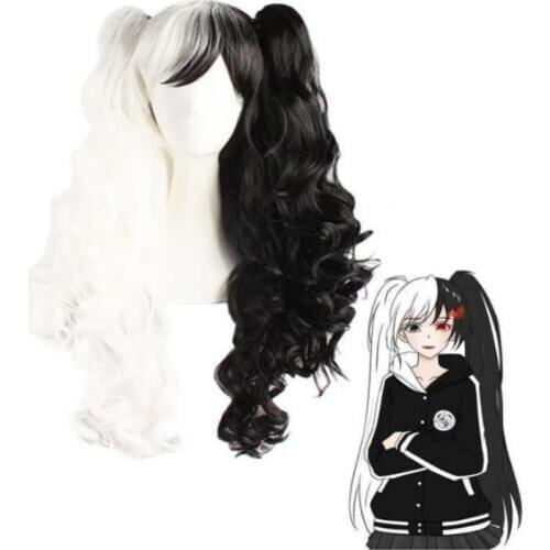 Dangan Ronpa Monokuma Women Long White Black Wig Danganronpa: Trigger Happy Havoc Cosplay Long Wig Hair Syntheti
