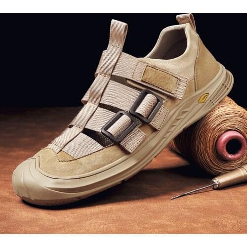 Summer Casual Men Outdoor Sandals Breathable Flat Sole Beach Shoes Brown Water Shoes Genuine Leather Casual Sandals