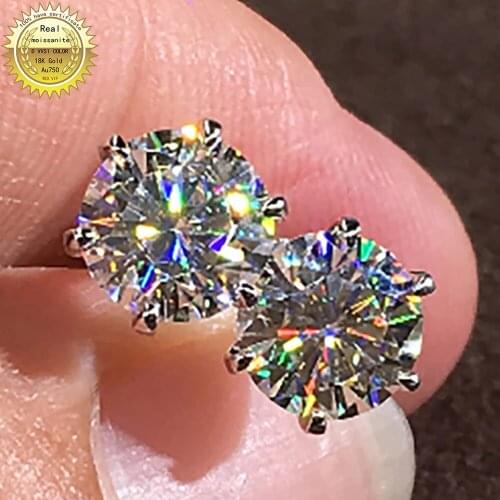 18K Au750 Yellow Gold Earrings 0.5 1 2 3 Carat Round DVVS Moissanite Diamond Present Wedding Anniversary Engagement Party Gift