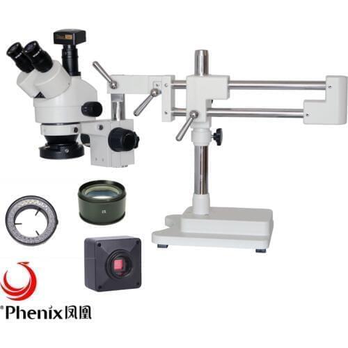 5MP CMOS Camera Phenix Microscopy 7X-90X Trinocular Zoom Stereo Microscope+LED Ring Light for Mobile Phone Repairing