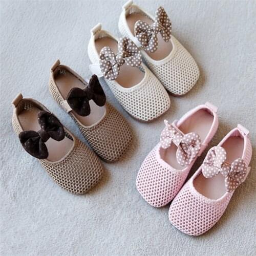 2021 spring new girls' flat shoes Korean bowknot soft bottom mesh top breathable versatile anti slip princess shoes