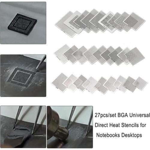 Universal 27pcs/set BGA Direct Heat Stencils 0.25-1mm for Notebooks XBOX Desktops Directly Heated BGA Reballing Stencils Kit