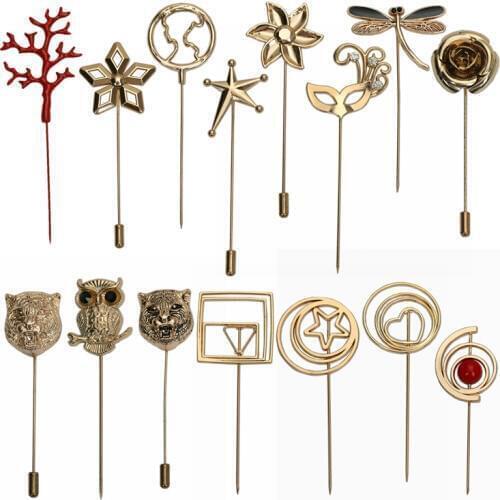 Vintage Personality Animal Star Brooch Gold Metal Circle Jewelry Alloy Long Needle Suit Coat Lapel Pin for Women Men Accessories