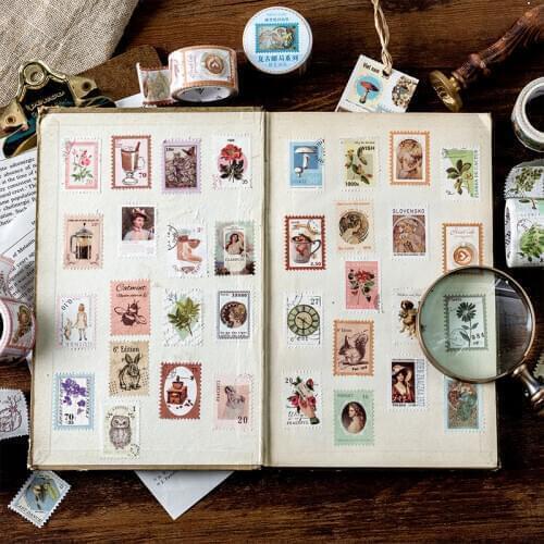 Vintage Antique Stamp Flower Leaf Animal Journal Decorative Washi Stickers Scrapbooking Stick Label Diary Album Stickers