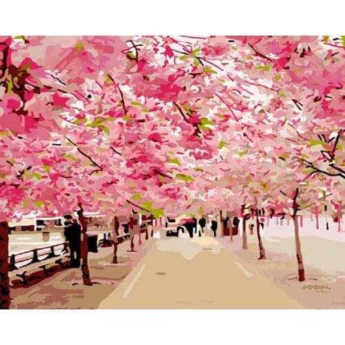 Cherry blossom Painting By Numbers Cartoon DIY Craft Kits Acrylic Paint For Adults On Canvas Color Drawing By Number Decoration