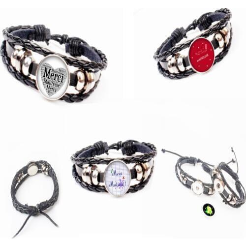 XKXLHJ New Hot Merci Maitresse Pattern Round Leather Bracelet Photo Glass Cabochlet Bracelet Jewelry Gift