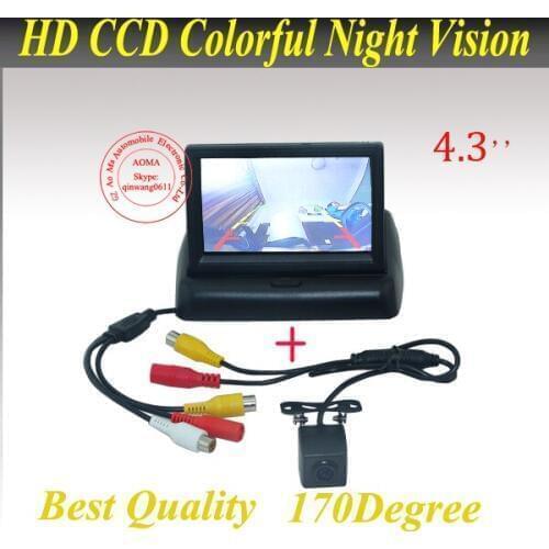2 In 1 Free Shipping 4.3 Inch TFT LCD Car Rear View Mirror Monitor Parking Rearview Monitor + Night vision Car Reverse Camera