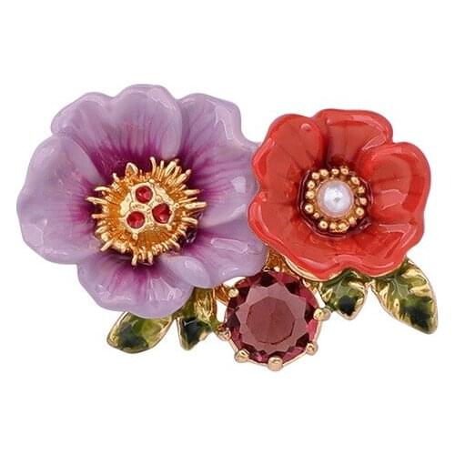 European and American temperament fashion sweet purple enamel two color flower personality niche design pearl brooch