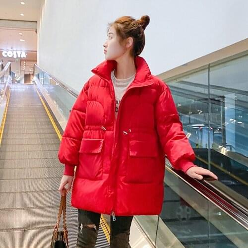 Nice Womens Winter Long Parkas Oversized Solid Casual Jacket Women Stand Collar Loose Cotton Padded Thicken Female Cold Coat
