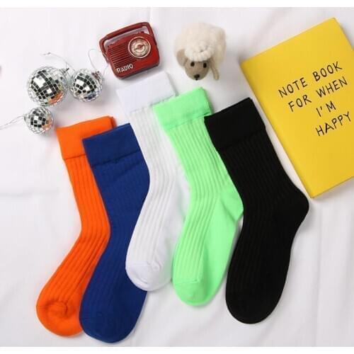 Women Solid Cotton Neon Green Sport Socks Neon Orange Ankle Socks Girls Crew Socks Short Winter Socks Neon Colors 5 pairs/lot