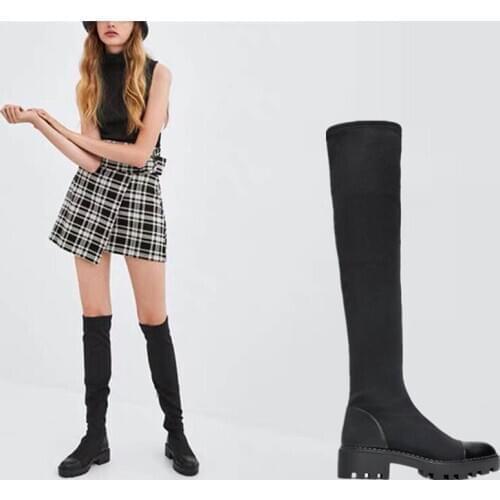 2020 Stretch Lycra Knee High Boots Platform Winter Boots Women Long Winter Shoes Women Sock Boots Over the Knee Boots size 42 43