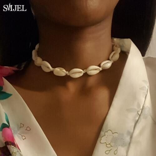 SMJEL Black Rope Chain Shell Femme Necklaces for Women Summer Beach Necklace Bridal Gifts Shell Jewelry Best Friend Gifts