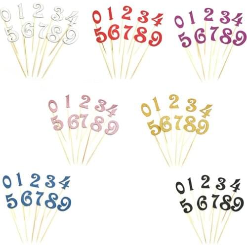 10pcs/set (0-9 Number) Cake Toppers Number Pattern Birthday Cake Topper Acrylic Golden Children Birthday Anniversary Party