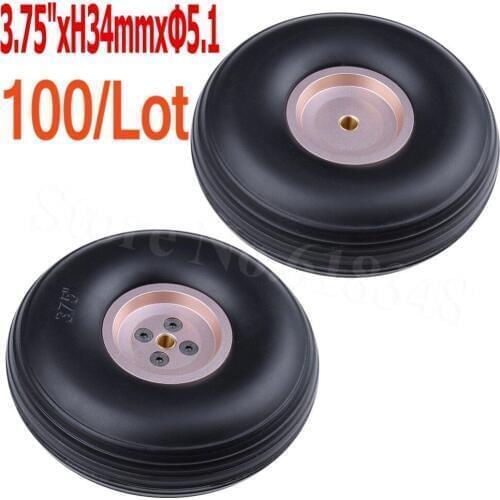100pcs /Lot 3.75"/ 95mm Rubber Tail Wheels Tire Alloy Hub Core Thickness:34mm Axle hole: 5.1mm For RC Airplane Parts