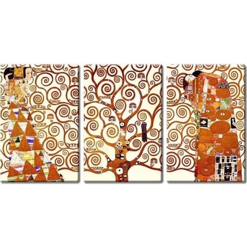 3 Panel World Famous Painting Reproduction On Canvas Wall Art Tree Of Life By Gustav Klimt Modern Home Art