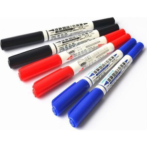 3pcs fabric marker pen set for drawing 2 sides Black Blue red color permanent markers for CD metal paper School E6883