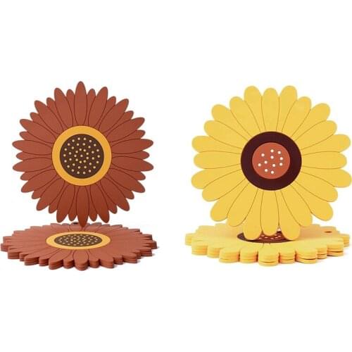 4 Pack Sunflower Silicone Pot Holders,Non-Slip Suction Cup Mats, for Protect the Wooden Table From Scratches