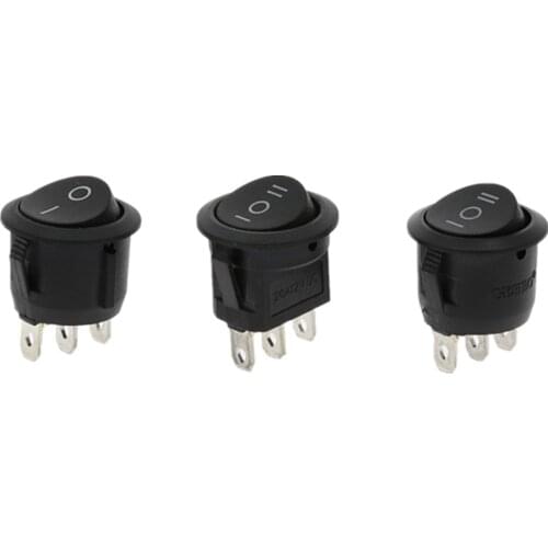 5Pcs 22mm Diameter Small Round Rocker Switches Black Mini Round Black 3Pin ON-OFF ON-OFF-ON Rocker Switch