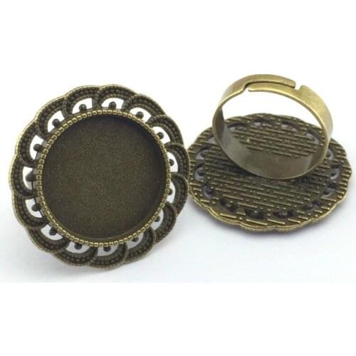20mm 5pcs Ring Settings Antique Bronze Copper Plated Adjustable Round Glass Cabochon Blank Base Supplies for Jewelry F107
