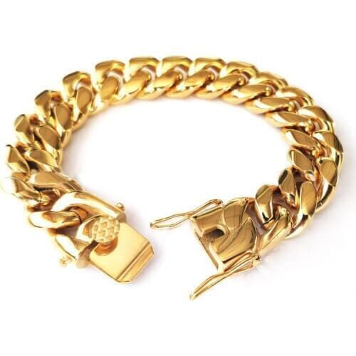 High Quality Stainless Steel Curb Cuban Chain Link Dragon Clasp Bracelets Lock Jewelry Rapper Men Women Accessories Bangles