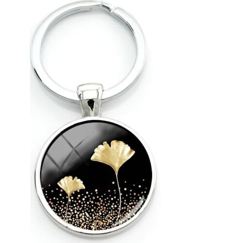 TAFREE Golden Color Leaf Ornament Keyholders Ginkgo Tree Leaves Images Key Rings Silver-Plated Charms Fashion Jewelrys