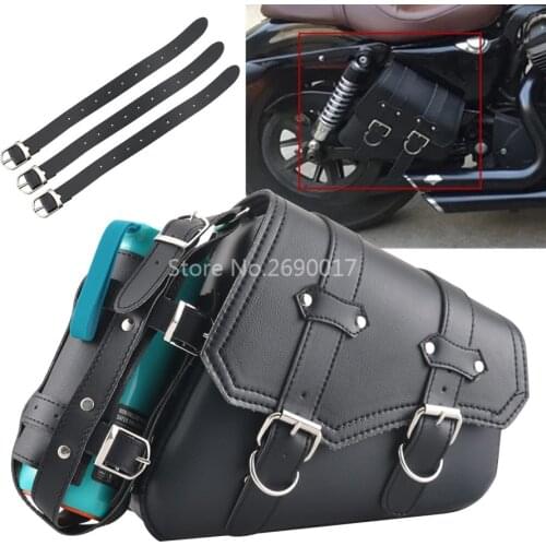 PU Leather Black Motorcycle Saddle Bags Right Side Luggage Tool Pouch Universal For Harley Sportsters Softail Chopper Bobber