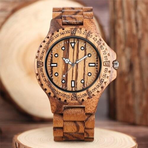 Handmade Wooden Watch Luminous Pointers Men Quartz Analog Wristwatch Sport Clock Full Wood Bamboo Bracelet Adjustable Strap