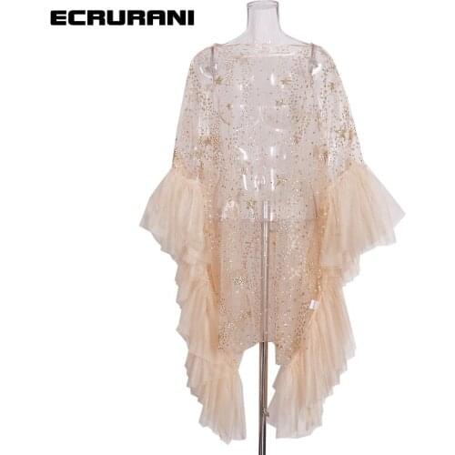 ECRURANI Patchwork Mesh Elegant Dress For Women O Neck Flare Long Sleeve Hit Color Casual Dresses Females 2021 Fashion New Style