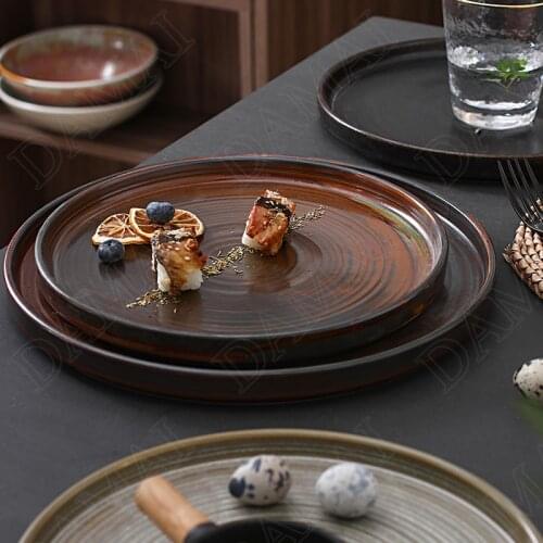 European Ceramic Plates Retro Decorative Restaurant Serving Tray Kiln Change Glaze Western Steak Dishes Afternoon Tea Cake Plate