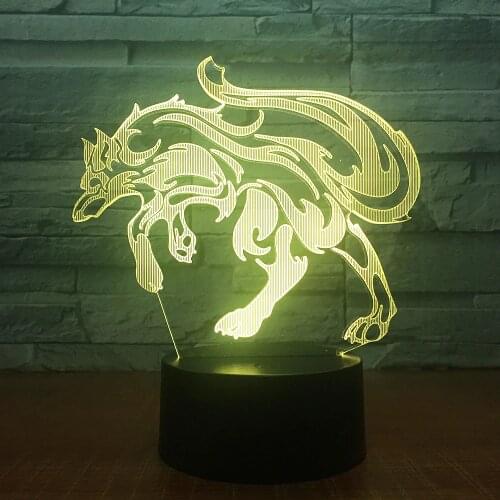 Fierce Wolf 3D LED LAMP NIGHT LIGHT Multi Colors RGB Bulb Decorative Gift Cartoon Toys Luminaria Battery USB Fast Drop Shipping