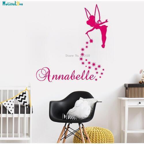 Customised Name Wall Sticker For Baby Girl Room Fairy Beautiful Fairy Vinyl Home Decoration Nursery Removable Cute Gift YT982