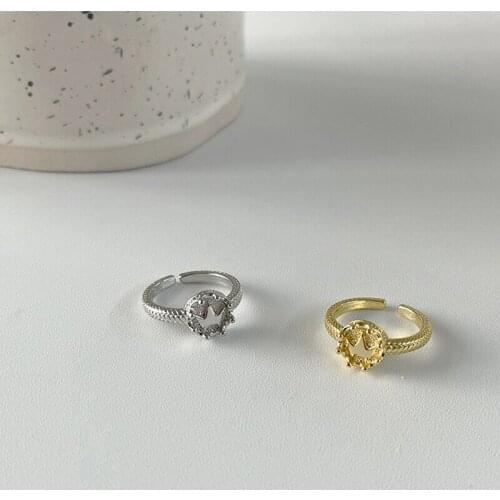 925 Sterling Silver Rings For Women Round Smile Face Gold Plated Opening Handmade Trendy Jewlery Fashion Fine Jewelry