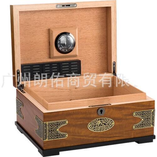 European Style Spanish Cedar Wood Cigar Box Smoking Accessories Storage Case With Electronic Hygrometer Key Lock Friends Gift