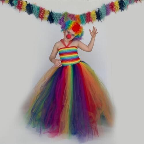 Baby Clown Halloween Costumes Girls Candy Performance Dress Kids Clown Cosplay Clothing Fancy Masquerade Gown Disguise Clothes