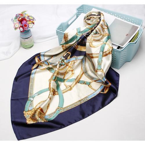 Fashion Hijab Scarf For Women Kerchief Belt Print Silk Satin Hair Scarfs 90*90cm Square Neckerchief Headband Scarves For Ladies