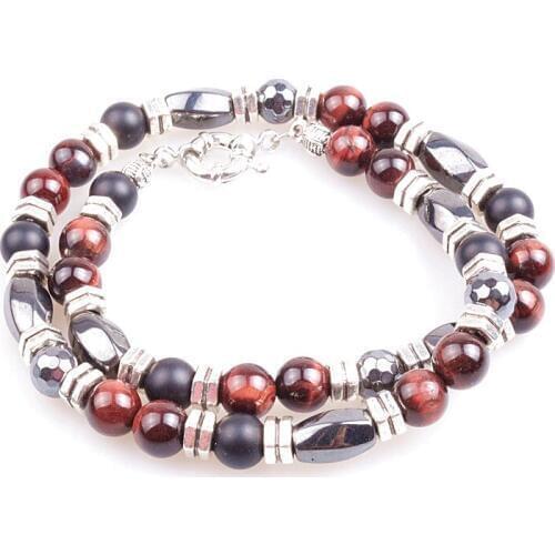 Natural Red Tiger Stone & Hematite bead Bracelet Mens Beaded Jewelry