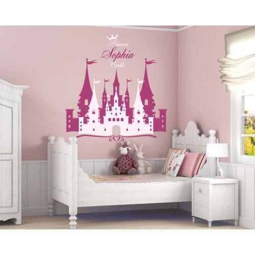 Princess Castle Wall Stickers Personalized Name Vinyl Decal Girl Nursery Wall Sticker Removable Castle Home Decor Mural ZA280