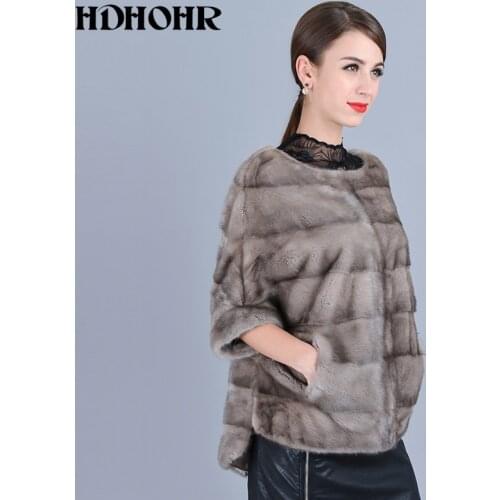HDHOHR 2020 New Real Mink Fur Coats For Women Natural Slim Short Mink Fur Coats Winter Fashion O-Neck Fur Jackets Of Female