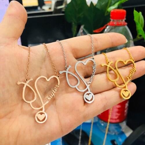 Custom Heart Stethoscope Name Necklace Stainless Steel Gold Chain Choker Necklace For Nurse Doctor Gift Bff Fashion Boho Jewelry