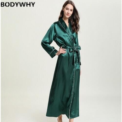 Autumn women Sleepwear Robe Simulation Silk Nightgown Ladies Lace-Up Sexy Pajamas Bathrobe Home Clothing